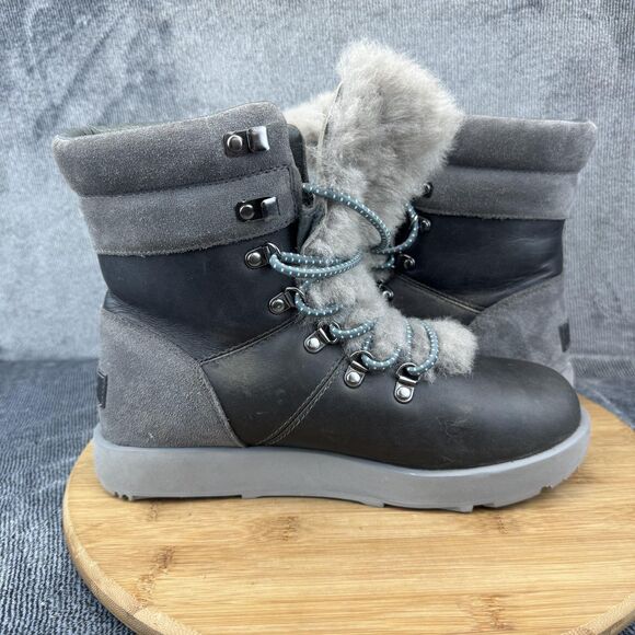 UGG Boots Womens Size 8 Gray Black Shearling Lined Lace Up Vibram Arctic Grip - Picture 6 of 11